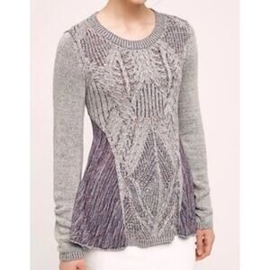 ANTHROPOLOGIE MOTH Anita Mixed Cable Knit Swing Sweater Purple, Size XS